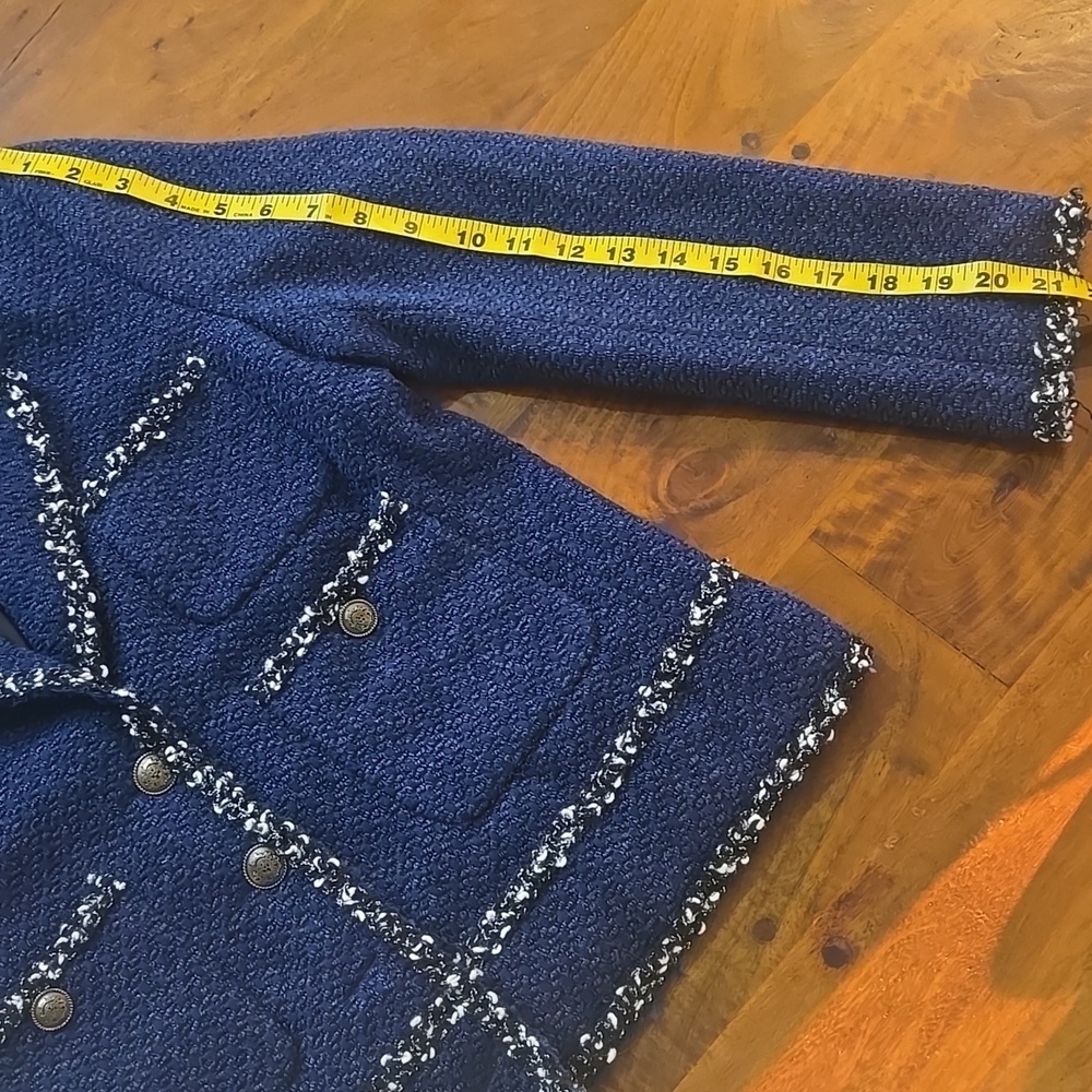 Zara Woman Navy Blue Tweed Boucle Blazer Lady Jacket Size Medium - Picture 11 of 13